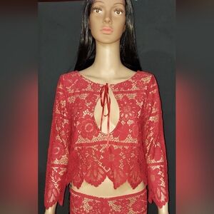 For Love And Lemons Red Lace Floral Top Size M